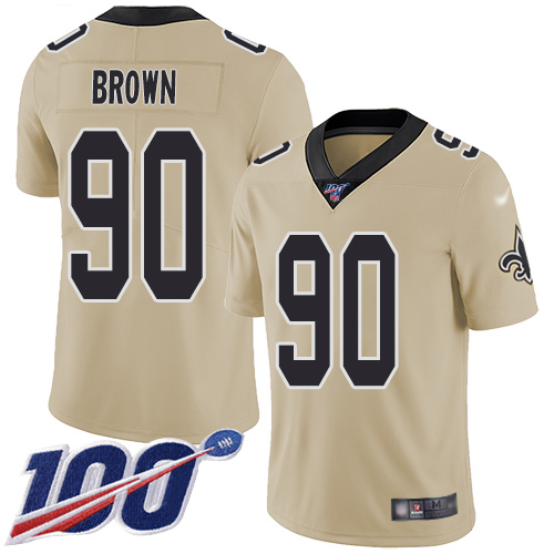 Men New Orleans Saints Limited Gold Malcom Brown Jersey NFL Football #90 100th Season Inverted Legend Jersey->new orleans saints->NFL Jersey